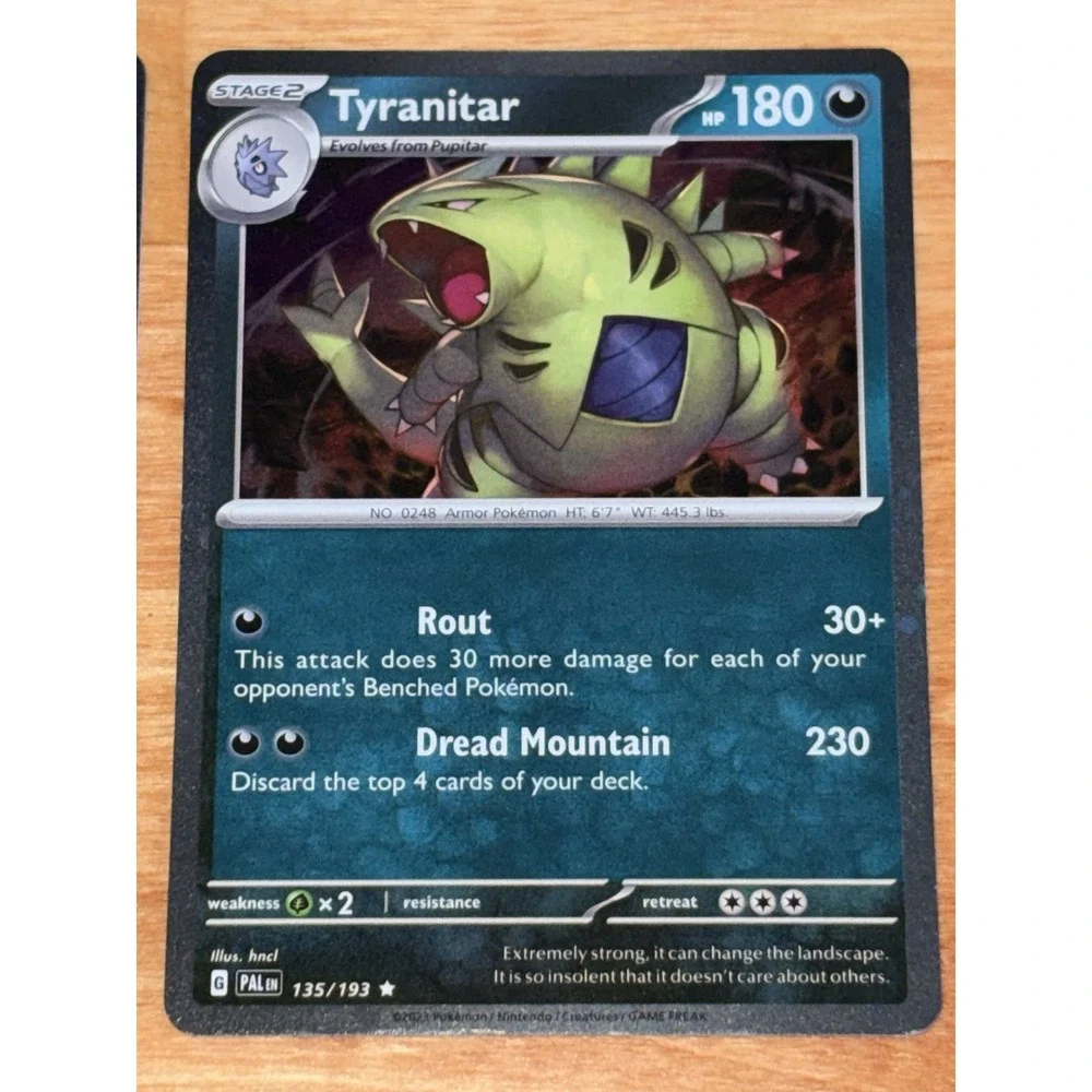 Pokémon Paldea Evolved Tyranitar 135/193 Cosmos Holo + R Holo Larvitar & Pupitar